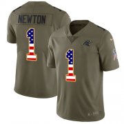 Wholesale Cheap Nike Panthers #1 Cam Newton Olive/USA Flag Youth Stitched NFL Limited 2017 Salute to Service Jersey