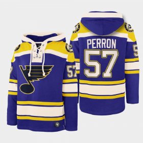 Wholesale Cheap Men\'s St. Louis Blues #57 David Perron Blue Ageless Must-Have Lace-Up Pullover Hoodie