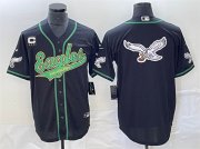 Wholesale Cheap Men's Philadelphia Eagles Black Team Big Logo With C Patch Cool Base Stitched Baseball Jersey