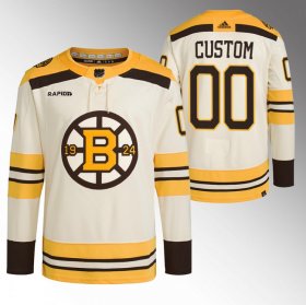 Cheap Men\'s Boston Bruins Custom Cream With Rapid7 Patch 100th Anniversary Stitched Jersey