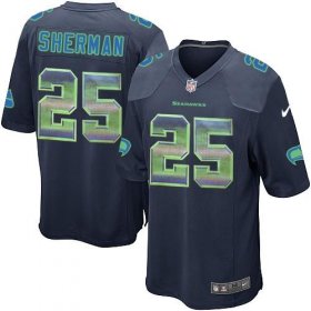 Wholesale Cheap Nike Seahawks #25 Richard Sherman Steel Blue Team Color Men\'s Stitched NFL Limited Strobe Jersey