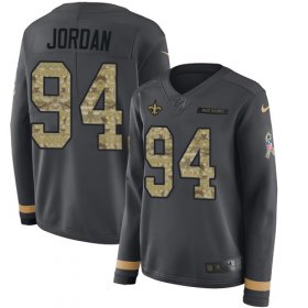 Wholesale Cheap Nike Saints #94 Cameron Jordan Anthracite Salute to Service Women\'s Stitched NFL Limited Therma Long Sleeve Jersey