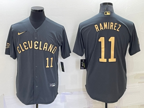 Wholesale Men\'s Cleveland Indians #11 Jose Ramirez Number Grey 2022 All Star Stitched Cool Base Nike Jersey