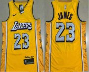 Wholesale Cheap Men's Los Angeles Lakers #23 LeBron James Yellow 2020 Nike City Edition AU ALL Stitched Jersey