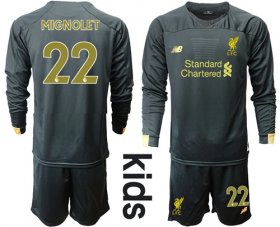 Wholesale Cheap Liverpool #22 Mignolet Black Goalkeeper Long Sleeves Kid Soccer Club Jersey