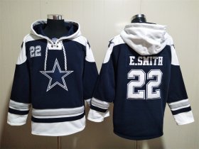 Wholesale Cheap Men\'s Dallas Cowboys #22 Emmitt Smith Navy Blue Ageless Must Have Lace Up Pullover Hoodie