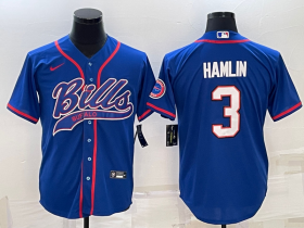 Wholesale Cheap Men\'s Buffalo Bills #3 Damar Hamlin Blue With Patch Cool Base Stitched Baseball Jersey