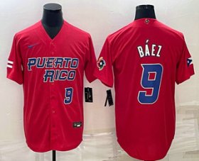 Cheap Men\'s Puerto Rico Baseball #9 Javier Baez Number 2023 Red World Baseball Classic Stitched Jersey