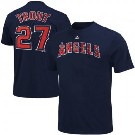 Wholesale Cheap Los Angeles Angels #27 Mike Trout Majestic Official Name and Number T-Shirt Navy