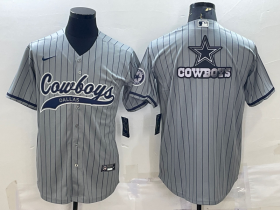 Wholesale Cheap Men\'s Dallas Cowboys Grey Team Big Logo With Patch Cool Base Stitched Baseball Jersey