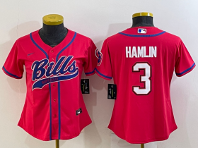 Wholesale Cheap Women\'s Buffalo Bills #3 Damar Hamlin Red With Patch Cool Base Stitched Baseball Jersey