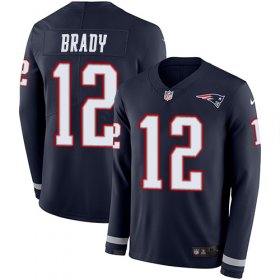 Wholesale Cheap Nike Patriots #12 Tom Brady Navy Blue Team Color Men\'s Stitched NFL Limited Therma Long Sleeve Jersey