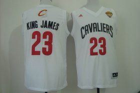 Wholesale Cheap Men\'s Cleveland Cavaliers #23 King James Nickname 2016 The NBA Finals Patch White Fashion Jersey