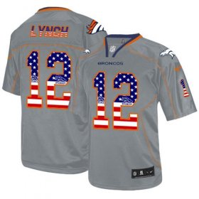 Wholesale Cheap Nike Broncos #12 Paxton Lynch Lights Out Grey Men\'s Stitched NFL Elite USA Flag Fashion Jersey