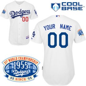 Wholesale Cheap Dodgers Personalized Authentic White w/1955 World Series Anniversary Patch MLB Jersey (S-3XL)