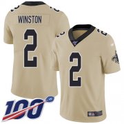 Wholesale Cheap Nike Saints #2 Jameis Winston Gold Youth Stitched NFL Limited Inverted Legend 100th Season Jersey