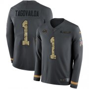 Wholesale Cheap Nike Dolphins #1 Tua Tagovailoa Anthracite Salute to Service Men's Stitched NFL Limited Therma Long Sleeve Jersey