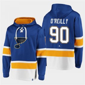 Wholesale Cheap Men\'s St. Louis Blues #90 Ryan O\'Reilly Blue Ageless Must-Have Lace-Up Pullover Hoodie