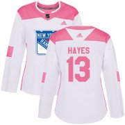 Wholesale Cheap Adidas Rangers #13 Kevin Hayes White/Pink Authentic Fashion Women's Stitched NHL Jersey