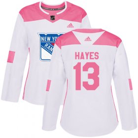 Wholesale Cheap Adidas Rangers #13 Kevin Hayes White/Pink Authentic Fashion Women\'s Stitched NHL Jersey