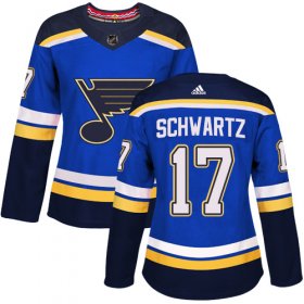 Wholesale Cheap Adidas Blues #17 Jaden Schwartz Blue Home Authentic Women\'s Stitched NHL Jersey