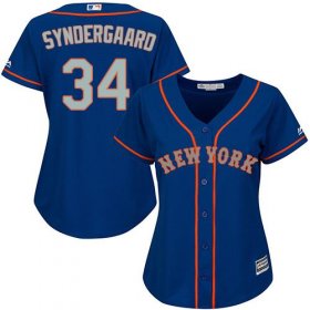 Wholesale Cheap Mets #34 Noah Syndergaard Blue(Grey NO.) Alternate Road Women\'s Stitched MLB Jersey