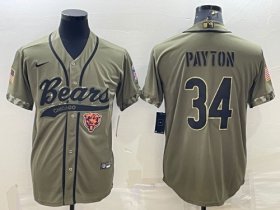 Wholesale Cheap Men\'s Chicago Bears #34 Walter Payton Olive 2022 Salute To Service Cool Base Stitched Baseball Jersey