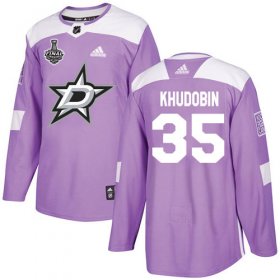 Cheap Adidas Stars #35 Anton Khudobin Purple Authentic Fights Cancer Youth 2020 Stanley Cup Final Stitched NHL Jersey