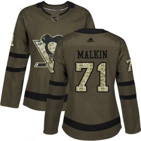 Wholesale Cheap Adidas Penguins #71 Evgeni Malkin Green Salute to Service Women\'s Stitched NHL Jersey