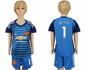 Wholesale Cheap Manchester United #1 De Gea Blue Kid Soccer Club Jersey