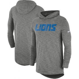 Wholesale Cheap Men\'s Detroit Lions Nike Heathered Gray Sideline Slub Performance Hooded Long Sleeve T-Shirt