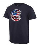Wholesale Cheap Men's Chicago Cubs USA Flag Fashion T-Shirt Navy Blue