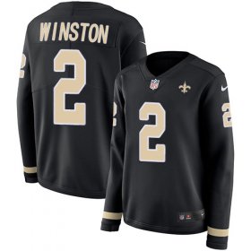 Wholesale Cheap Nike Saints #2 Jameis Winston Black Team Color Women\'s Stitched NFL Limited Therma Long Sleeve Jersey