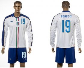 Wholesale Cheap Italy #19 Bonucci White Away Long Sleeves Soccer Country Jersey