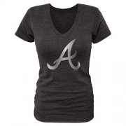 Wholesale Cheap Women's Atlanta Braves Fanatics Apparel Platinum Collection V-Neck Tri-Blend T-Shirt Black