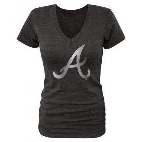 Wholesale Cheap Women\'s Atlanta Braves Fanatics Apparel Platinum Collection V-Neck Tri-Blend T-Shirt Black