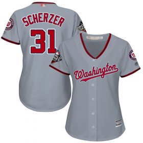 Wholesale Cheap Nationals #31 Max Scherzer Grey Road 2019 World Series Champions Women\'s Stitched MLB Jersey