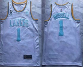 Cheap Men\'s Los Angeles Lakers #1 DAngelo Russell 2023 White Classic Edition With 6 Patch Stitched Basketball Jersey