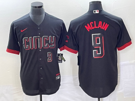 Wholesale Cheap Men\'s Cincinnati Reds #9 Matt McLain Number Black 2023 City Connect Cool Base Stitched Jersey 2