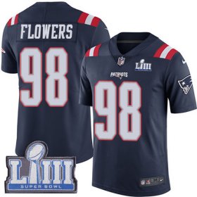 Wholesale Cheap Nike Patriots #98 Trey Flowers Navy Blue Super Bowl LIII Bound Men\'s Stitched NFL Limited Rush Jersey