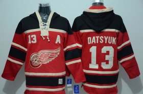 Wholesale Cheap Red Wings #13 Pavel Datsyuk Red Sawyer Hooded Sweatshirt Stitched NHL Jersey