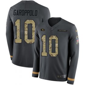 Wholesale Cheap Nike 49ers #10 Jimmy Garoppolo Anthracite Salute to Service Men\'s Stitched NFL Limited Therma Long Sleeve Jersey