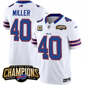 Cheap Men\'s Buffalo Bills #40 Von Miller White 2023 F.U.S.E. AFC East Champions With 4-star C Ptach Football Stitched Jersey
