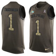 Wholesale Cheap Nike Dolphins #1 Tua Tagovailoa Green Men's Stitched NFL Limited Salute To Service Tank Top Jersey