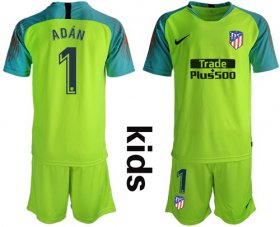 Wholesale Cheap Atletico Madrid #1 Adan Shiny Green Goalkeeper Kid Soccer Club Jersey