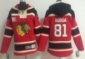 Wholesale Cheap Blackhawks #81 Marian Hossa Red Sawyer Hooded Sweatshirt Stitched Youth NHL Jersey