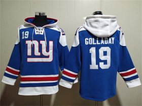 Wholesale Men\'s New York Giants #19 Kenny Golladay Blue Lace-Up Pullover Hoodie