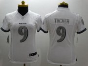 Wholesale Cheap Nike Ravens #9 Justin Tucker White Women's Stitched NFL Limited Platinum Jersey