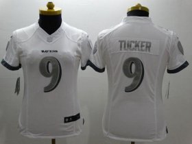 Wholesale Cheap Nike Ravens #9 Justin Tucker White Women\'s Stitched NFL Limited Platinum Jersey