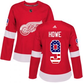Wholesale Cheap Adidas Red Wings #9 Gordie Howe Red Home Authentic USA Flag Women\'s Stitched NHL Jersey